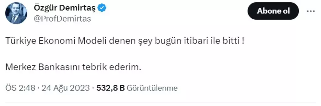 Merkez Bankası, ağustos ayı toplantısında politika faizini yüzde 25'e çıkararak 750 baz puan artırdı. Karar sonrasında Özgür Demirtaş açıklamada bulundu.