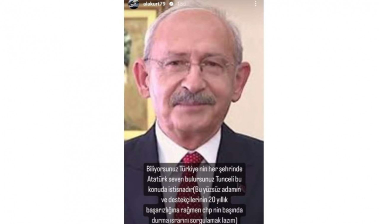 Oyuncu Mehmet Akif Alakurt, sosyal medyada yaptığı paylaşımlarla CHP Genel Başkanı Kemal Kılıçdaroğlu'nu hedef aldı. Daha önce de kadınlara yönelik cinsiyetçi söylemleri nedeniyle tepki çekmişti.