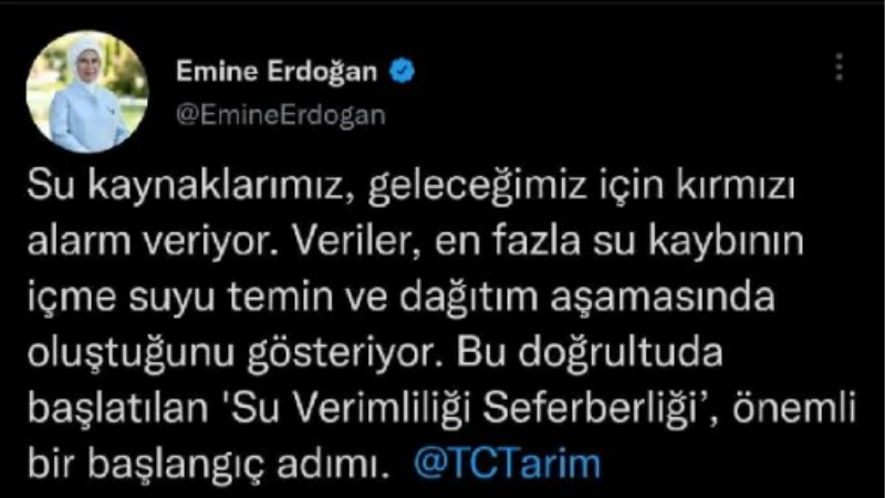 Emine Erdoğan'dan "4 Aralık Dünya Su Kayıpları Günü" paylaşımı