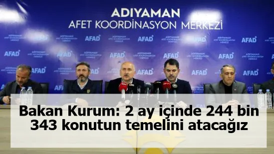 Bakan Kurum: 2 ay içinde 244 bin 343 konutun temelini atacağız