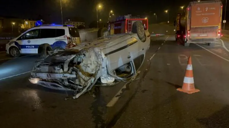 Arnavutköy'de takla atan otomobilin sürücüsü yaralandı