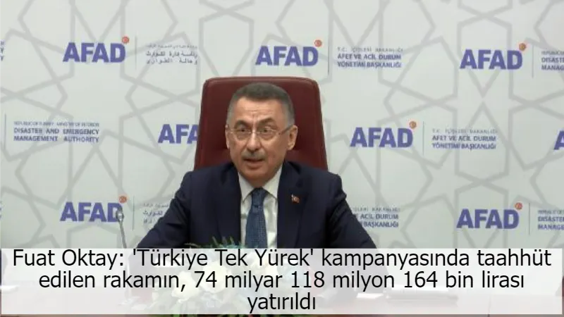 Fuat Oktay: 'Türkiye Tek Yürek' kampanyasında taahhüt edilen rakamın, 74 milyar 118 milyon 164 bin lirası yatırıldı