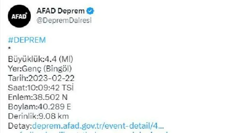 Bingöl’de 4.4 büyüklüğünde deprem