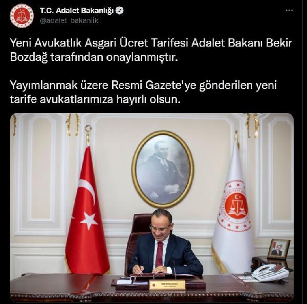 Adalet Bakanlığı: 'Yeni Avukatlık Asgari Ücret Tarifesi' onaylandı