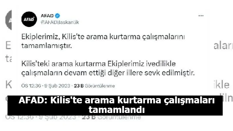 AFAD: Kilis'te arama kurtarma çalışmaları tamamlandı