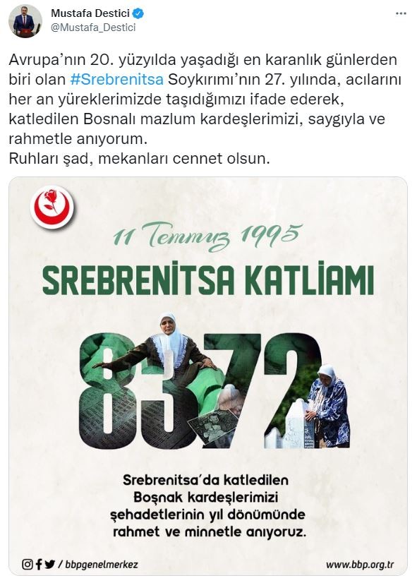 BBP Genel Başkanı Destici’den Srebrenitsa mesajı