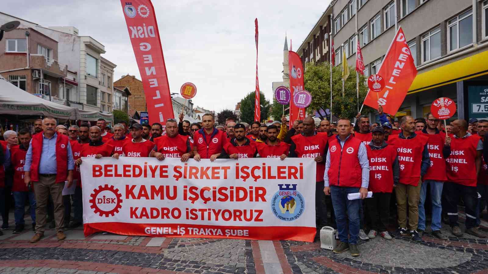 Edirne Belediyesi işçilerinden kadro protestosu