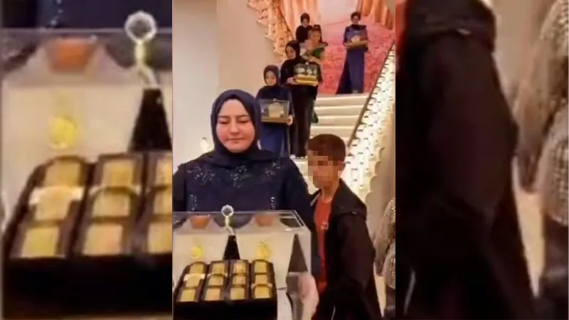 Geline takılan altın ve setlerin görüntüsü dikkat çekti