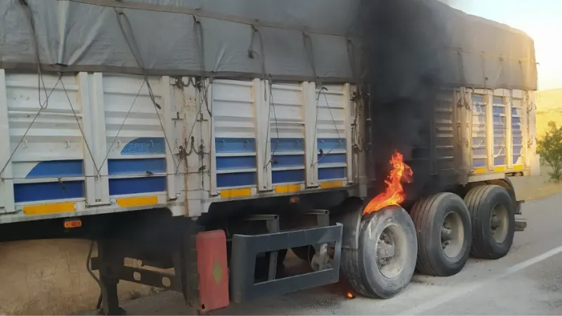 Patlayan teker yangına neden oldu