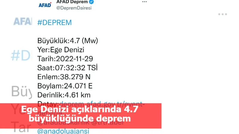 Ege Denizi açıklarında 4.7 büyüklüğünde deprem