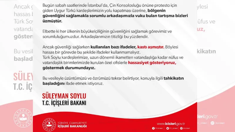 Bakan Soylu, Uygur Türkleri ile polis arasında yaşanan olaydan dolayı üzüntüsünü dile getirdi