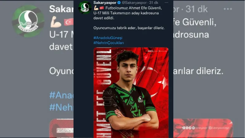 Sakaryasporlu Efe Güvenli, U-17 Milli Takımı aday kadrosuna davet edildi