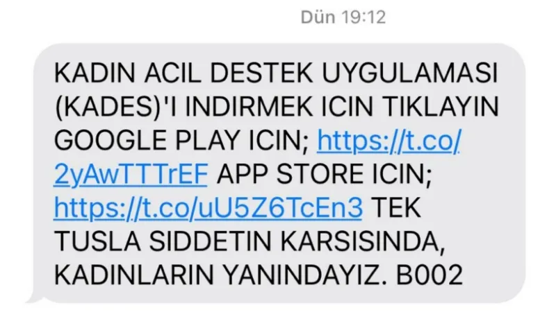 İçişleri Bakanlığınca 18 yaş üstü kadınlara SMS ile ‘KADES’ indirme linki gönderildi