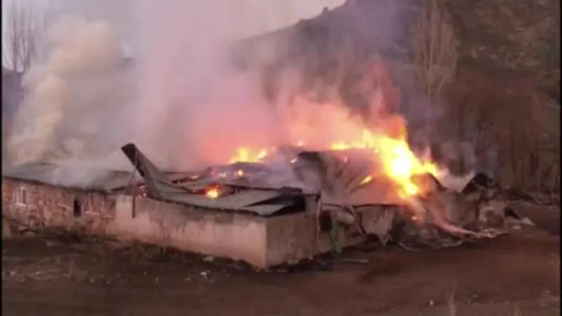 Mezrada çıkan yangında 2 ev, kiler ve merek kül oldu