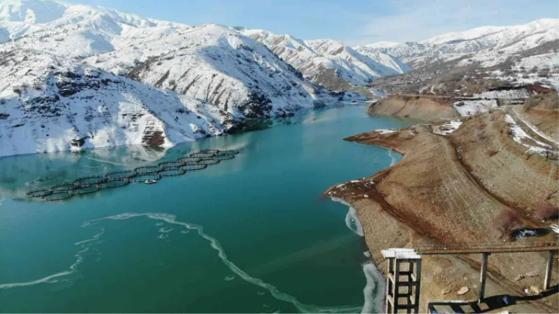 Erzincan’daki Göyne Sulama Barajı buzla kaplandı