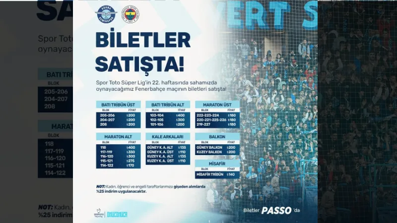 Adana Demirspor - Fenerbahçe maçının biletleri satışa çıktı