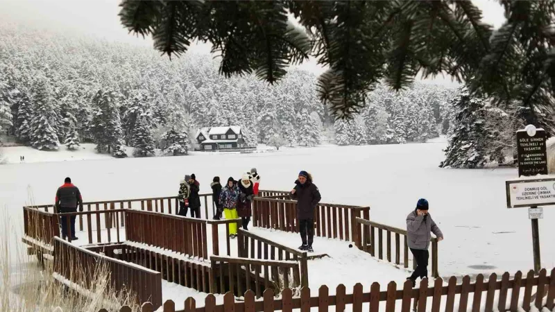 Gölcük Tabiat Parkı’nda göl dondu, ortaya kartpostallık görüntüler çıktı