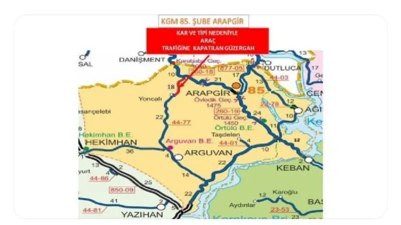 Arapgir-Divriği yolu kar nedeniyle ulaşıma kapandı