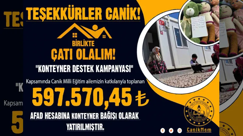 Canik’ten afet bölgesine konteyner desteği