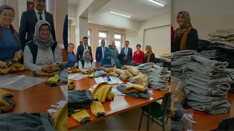 Gönüllü kadınlar kolları sıvadı, depremzedeler için kıyafet dikiyor