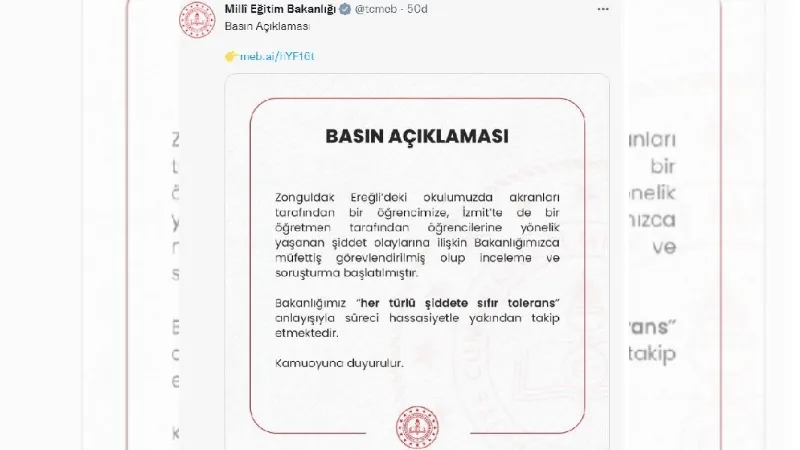 Milli Eğitim Bakanlığı'ndan Lisede Arkadaşlarını Döven 4 Öğrenci İçin Açıklama