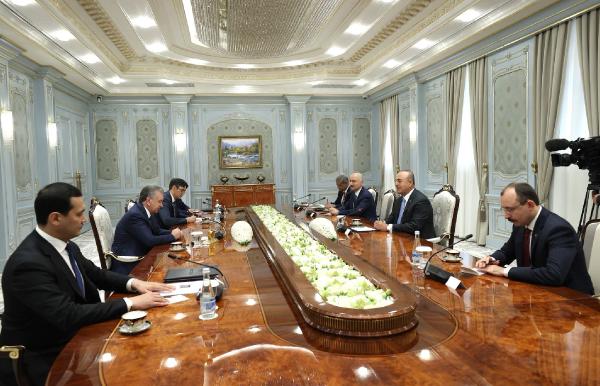 Çavuşoğlu, Özbekistan Cumhurbaşkanı Mirziyoyev ile görüştü