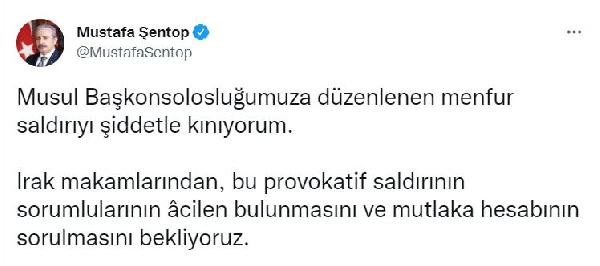 TBMM Başkanı Şentop, Musul Başkonsolosluğu'na saldırıyı kınadı