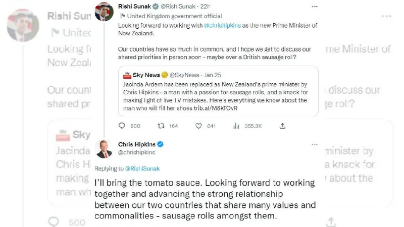 İngiltere ve Yeni Zelanda Başbakanlarından esprili paylaşımlar