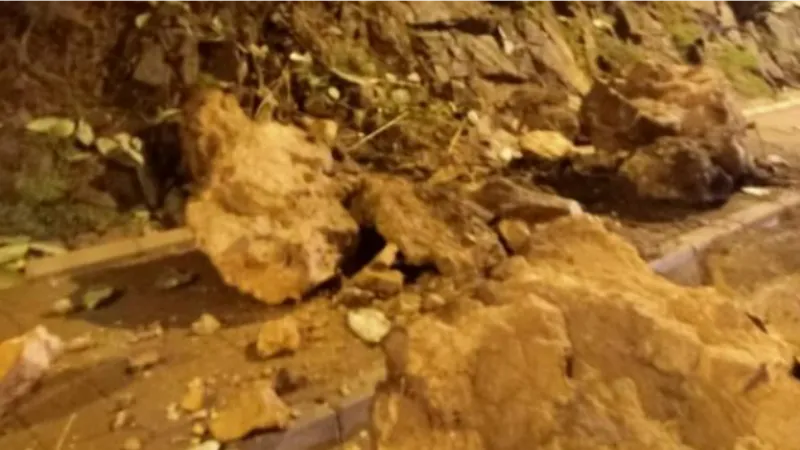 İzmir'de yamaçtan düşen kaya parçaları yolu kapattı