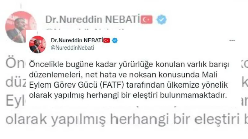 Bakan Nebati: Ülkemizin FATF kara listesine alınması söz konusu değildir