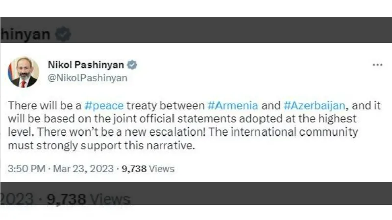 Paşinyan: Ermenistan ile Azerbaycan arasında barış anlaşması olacak