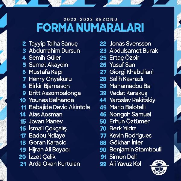 Adana Demirspor'da forma numaraları belirlendi