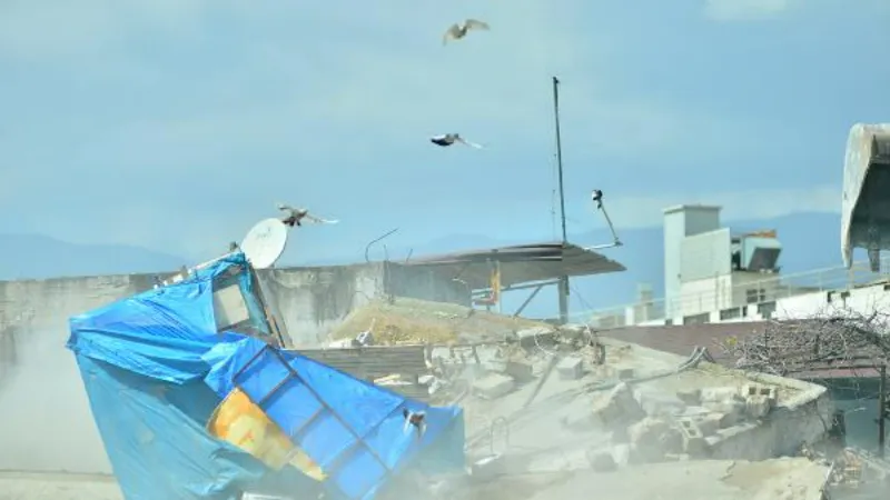Yıkım sırasında çatıdaki kümeste bulunan güvercinler son anda kurtuldu