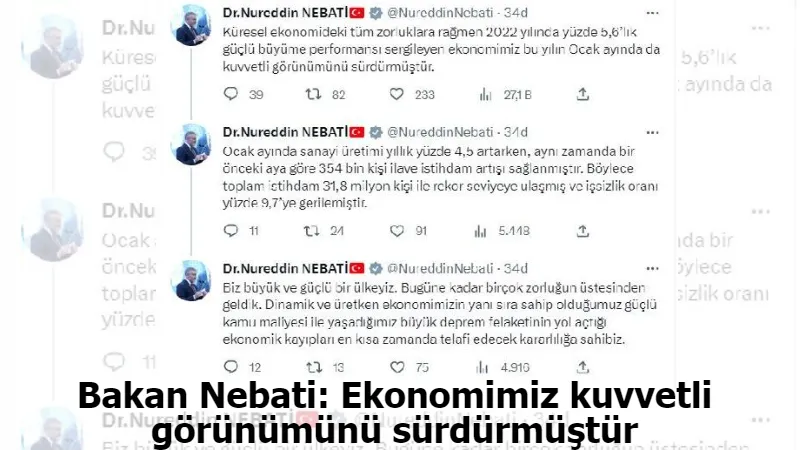 Bakan Nebati: Ekonomimiz kuvvetli görünümünü sürdürmüştür