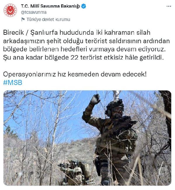 MSB: 22 terörist etkisiz hale getirildi
