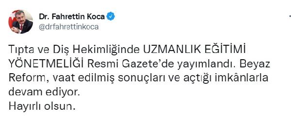 Tıpta ve Diş Hekimliğinde Uzmanlık Eğitimi Yönetmeliği Resmi Gazete'de