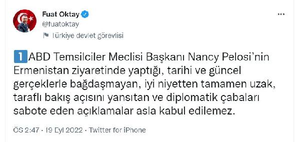 Fuat Oktay: Pelosi'nin açıklamaları asla kabul edilemez