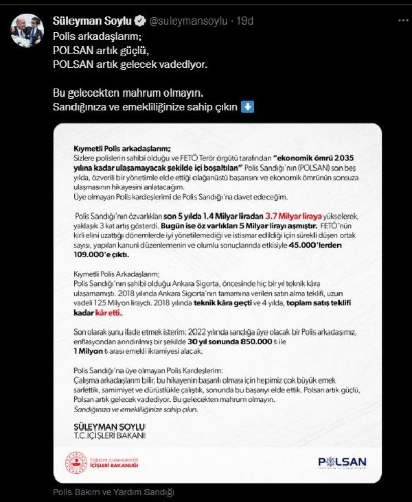 Bakan Soylu: POLSAN'ın öz varlıkları 3 kat arttı