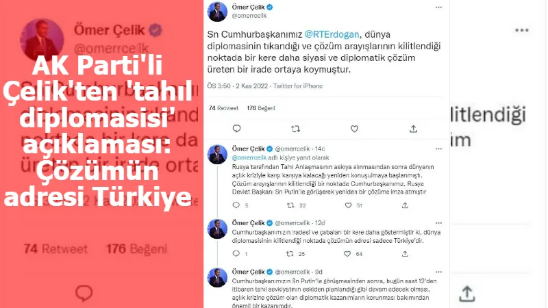 AK Parti'li Çelik'ten 'tahıl diplomasisi' açıklaması: Çözümün adresi Türkiye