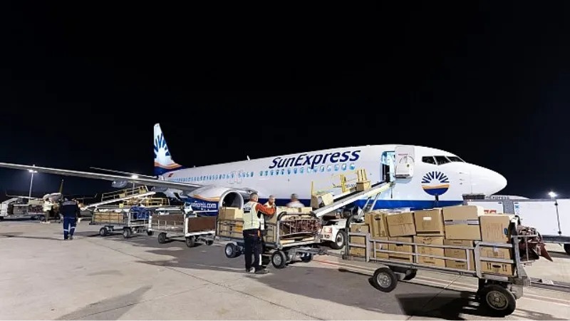 SunExpress'in Almanya'dan gelen yardımları taşıyan ilk kargo uçağı Antalya'ya ulaştı