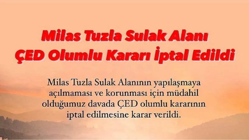 Milas Tuzla Sulak Alanı İçin ÇED Olumlu Kararı İptal Edildi