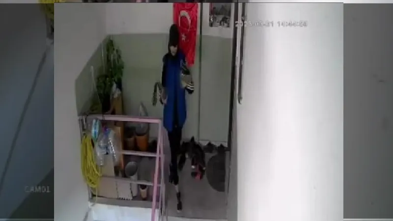 Ankara'da girdiği apartmandan ayakkabı çalan hırsız, kameralara yakalandı 