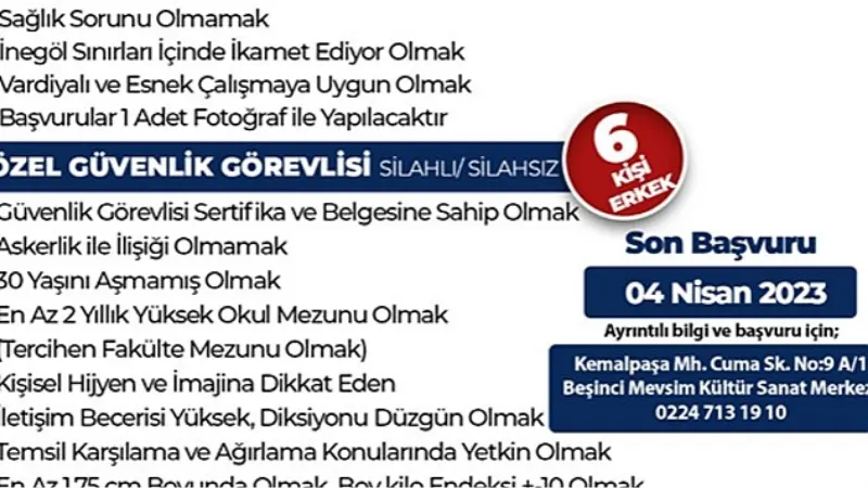 İnegöl Belediyesi Personel Alımına Çıkıyor