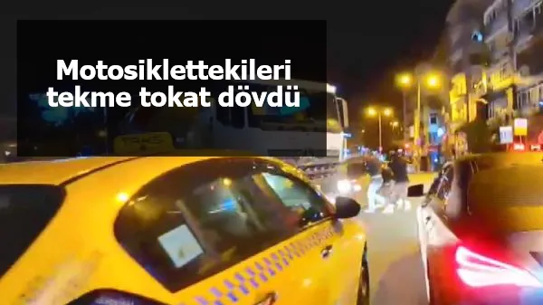 Yol verme kavgasında beton mikseri şoförü motosiklettekileri tekme tokat dövdü