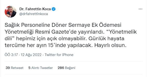 Sağlık personeline Ek Ödeme Yönetmeliği Resmi Gazete'de yayımlandı