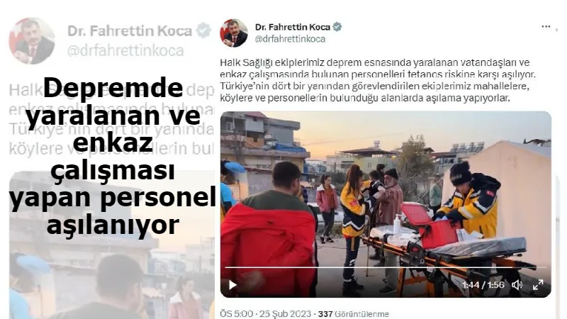 Depremde yaralanan ve enkaz çalışması yapan personel aşılanıyor