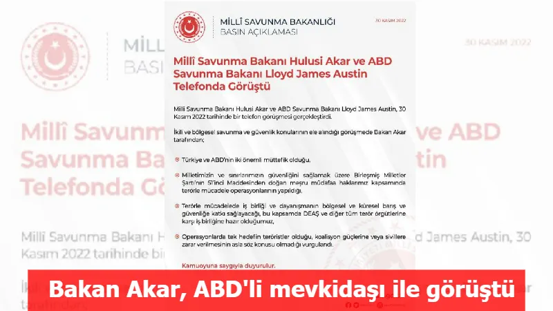 Bakan Akar, ABD'li mevkidaşı ile görüştü