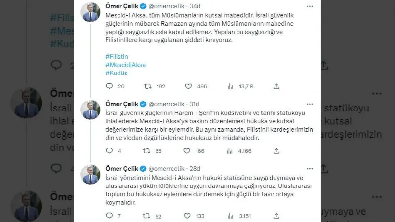 AK Parti'li Çelik: Mescid-i Aksa'ya yapılan saygısızlığı kınıyoruz