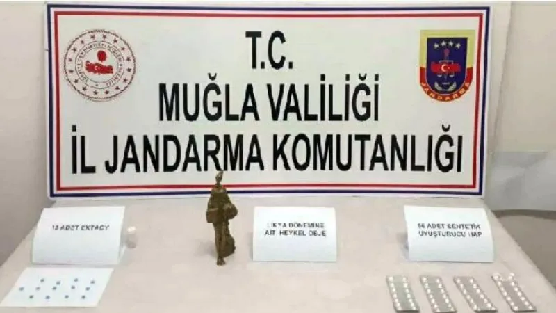 Likya dönemine ait heykelcik ve uyuşturucu hapla yakalanan şüpheli tutuklandı