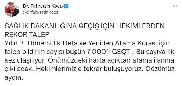 Bakan Koca: Bakanlığa geçiş için hekimlerden rekor talep geldi